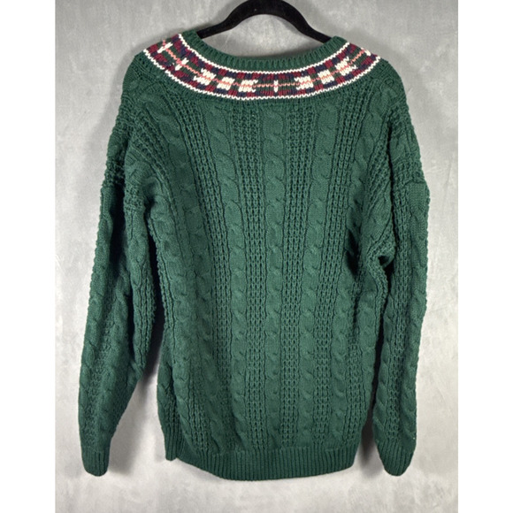 Vintage Weathervane Ramie Cotton Green Cable Knit V Neck Sweater Women's Medium - Picture 2 of 5